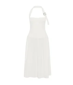 Buckle Halter Dress in Optic White
