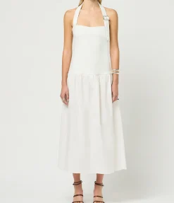 Buckle Halter Dress in Optic White