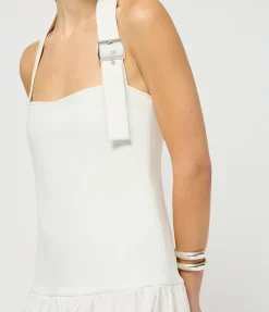 Buckle Halter Dress in Optic White