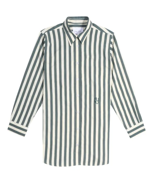 Buoy Striped Shirt in Green and Off White
