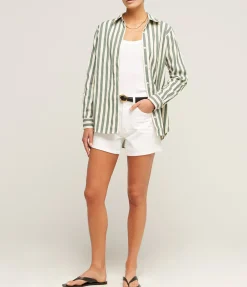 Buoy Striped Shirt in Green and Off White