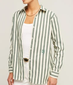 Buoy Striped Shirt in Green and Off White