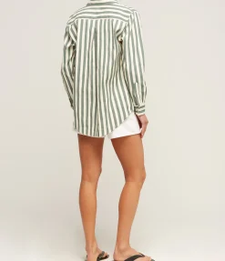 Buoy Striped Shirt in Green and Off White