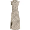Burke Short Sleeve Draped Midi Dress in Sand Plaid