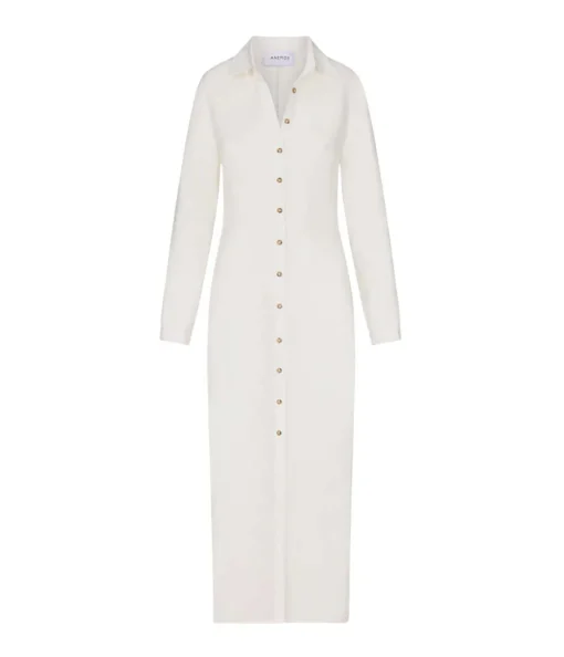 Button Down Cupro Maxi Shirt Dress in White