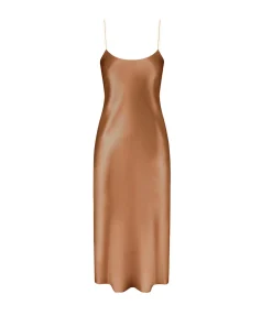 Carolyn Silk Maxi Slip Dress in Toffee