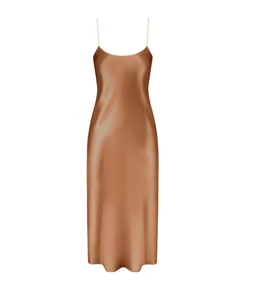 Carolyn Silk Maxi Slip Dress in Toffee