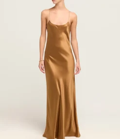 Carolyn Silk Maxi Slip Dress in Toffee