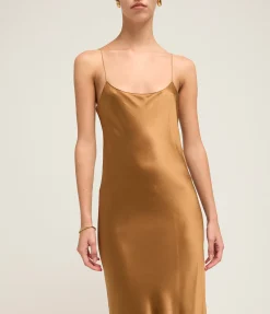 Carolyn Silk Maxi Slip Dress in Toffee