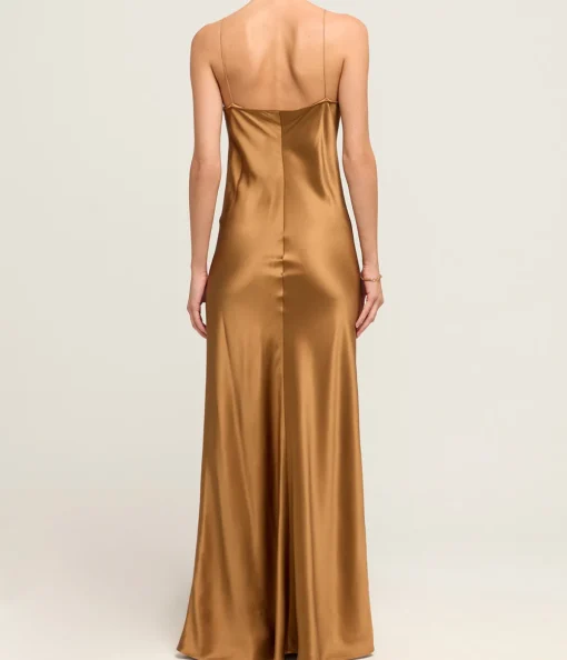 Carolyn Silk Maxi Slip Dress in Toffee