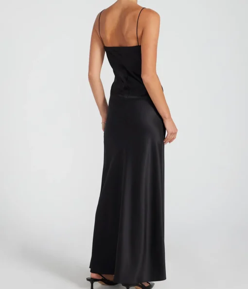 Carolyn Silk Slip Maxi Dress in Black