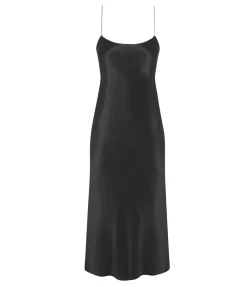 Carolyn Silk Slip Midi Dress in Black