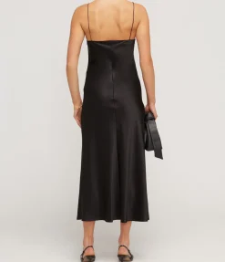 Carolyn Silk Slip Midi Dress in Black