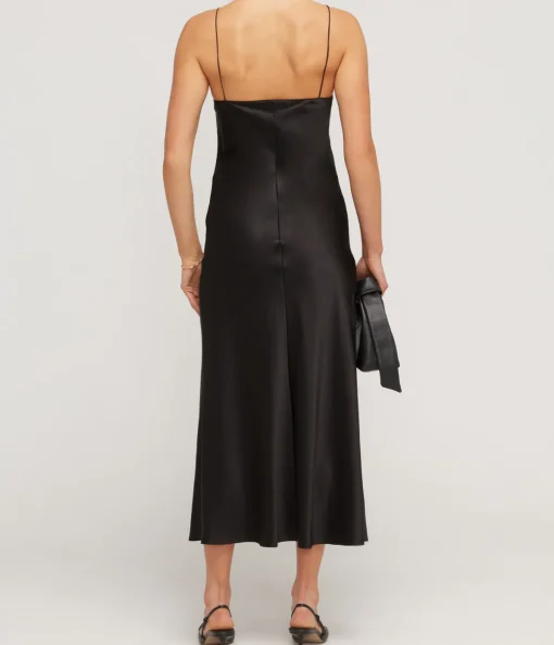 Carolyn Silk Slip Midi Dress in Black