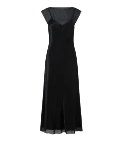 Chiffon Layered Slip Midi Dress in Black
