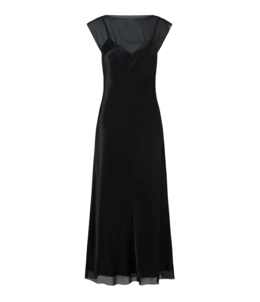Chiffon Layered Slip Midi Dress in Black