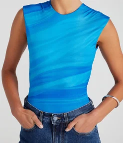 Circle Sleeveless Bodysuit in Ibiza Blue