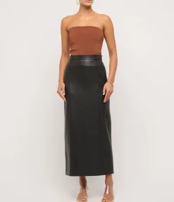 Classico Leather Midi Skirt in Black