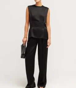 Classico Tuck Satin Pant in Black