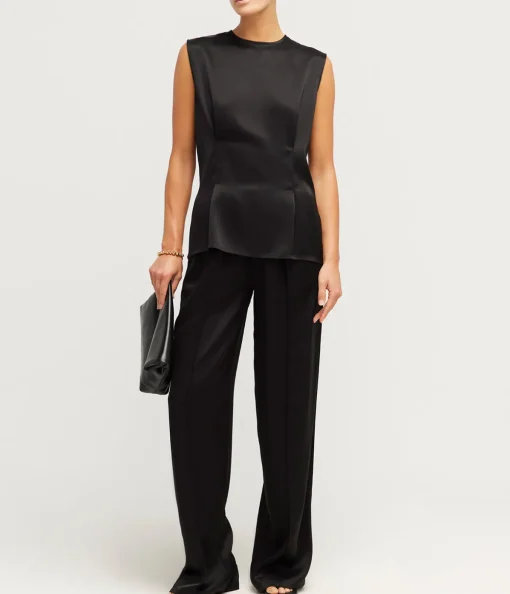 Classico Tuck Satin Pant in Black