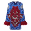 Cocoa Crepe Mini Dress in Enchantress Burgundy and Blue