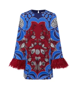 Cocoa Crepe Mini Dress in Enchantress Burgundy and Blue