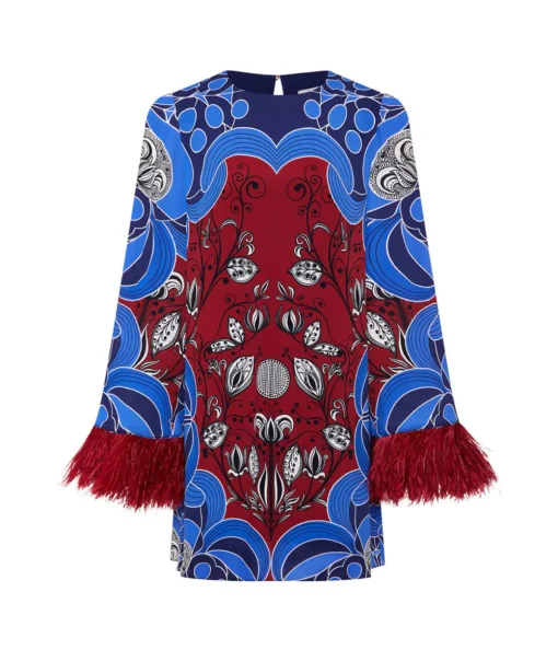 Cocoa Crepe Mini Dress in Enchantress Burgundy and Blue