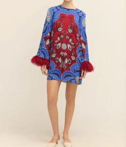 Cocoa Crepe Mini Dress in Enchantress Burgundy and Blue