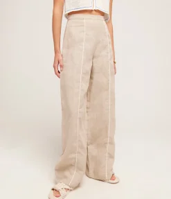 Contrast Linen Pants in Husk