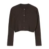 Cotton Cashmere Ribbed Cardigan in Chocolate