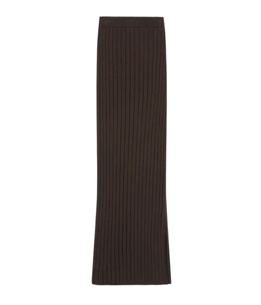 Cotton Cashmere Ribbed Skirt in Chocolate