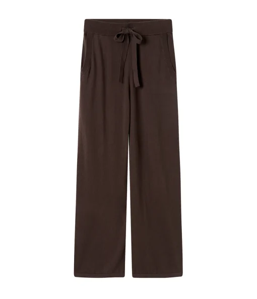 Cotton Cashmere Wide Leg Pant in Chocolate