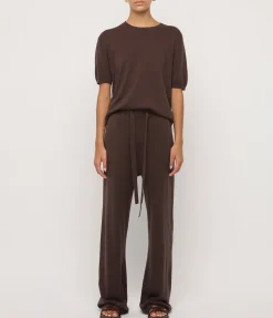 Cotton Cashmere Wide Leg Pant in Chocolate