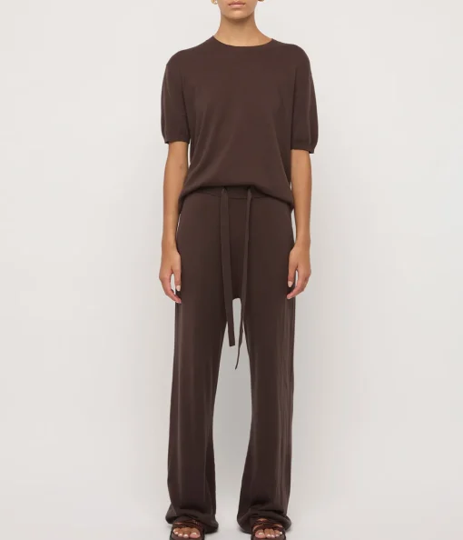 Cotton Cashmere Wide Leg Pant in Chocolate