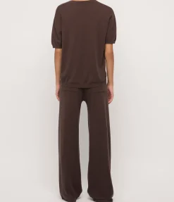 Cotton Cashmere Wide Leg Pant in Chocolate