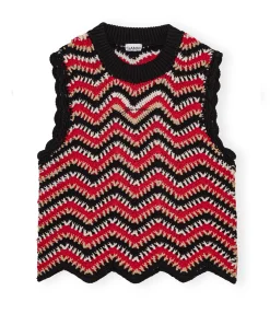 Cotton Crochet Vest in Racing Red