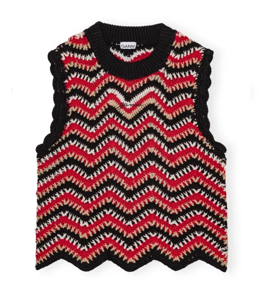 Cotton Crochet Vest in Racing Red