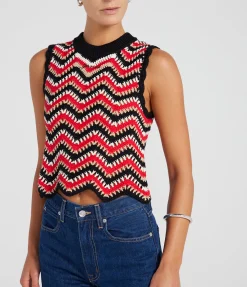 Cotton Crochet Vest in Racing Red