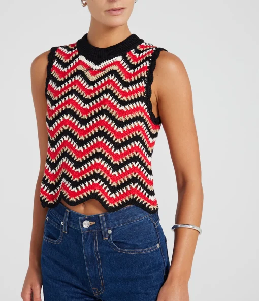 Cotton Crochet Vest in Racing Red