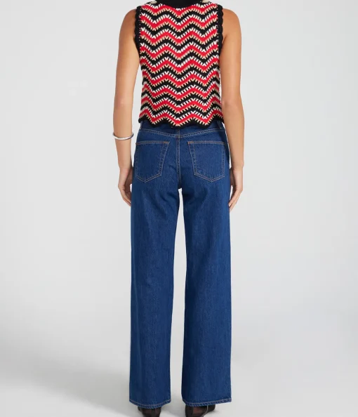 Cotton Crochet Vest in Racing Red