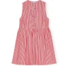 Cotton Mini Bow Tie Dress in Red and White Stripe