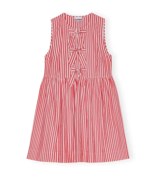 Cotton Mini Bow Tie Dress in Red and White Stripe