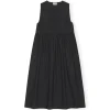 Cotton Poplin Midi Dress in Black