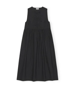 Cotton Poplin Midi Dress in Black