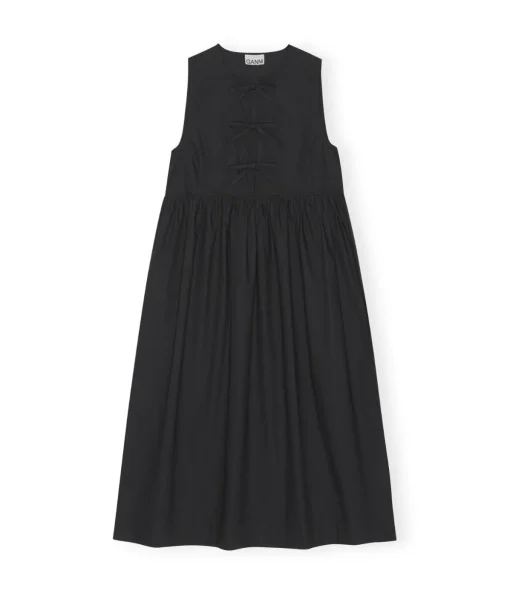 Cotton Poplin Midi Dress in Black