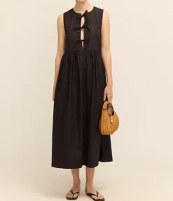 Cotton Poplin Midi Dress in Black