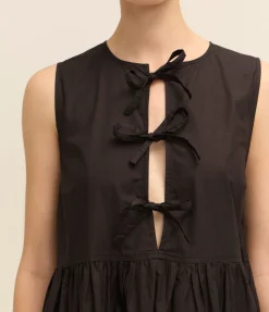 Cotton Poplin Midi Dress in Black
