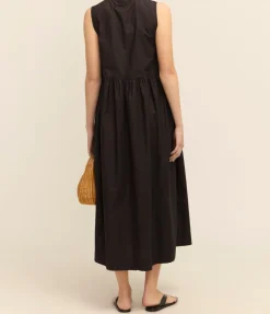 Cotton Poplin Midi Dress in Black