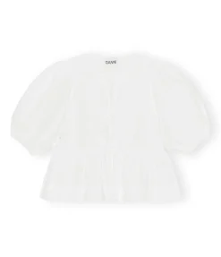 Cotton Poplin Peplum Blouse in Bright White