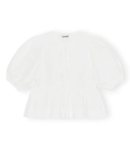 Cotton Poplin Peplum Blouse in Bright White